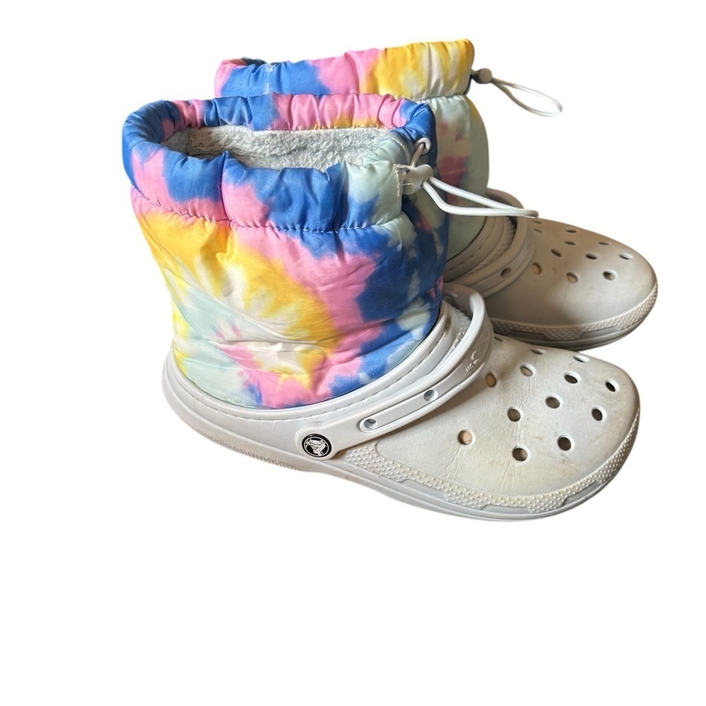 Crocs Classic Lined Neo Puff Boots W/10 M/8 In Tie-Dye Mineral Blue Fleece Lined
